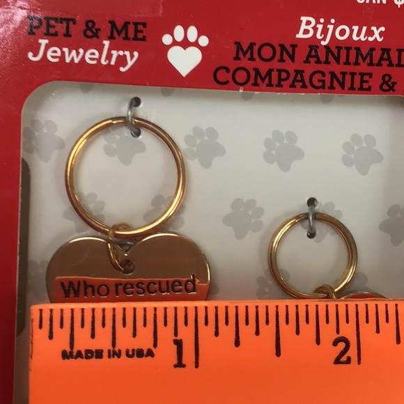 Pet & Me Set of Gold Tone Crystal Pawprint Heart Key Chain & Collar Charms NWT - Picture 5 of 7